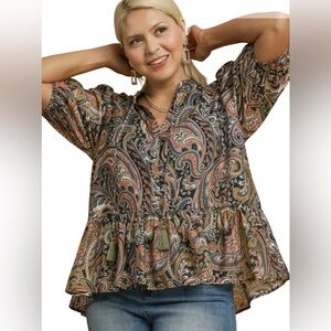 Umgee NWT 1XL Boho Paisley Top Short Sleeve
